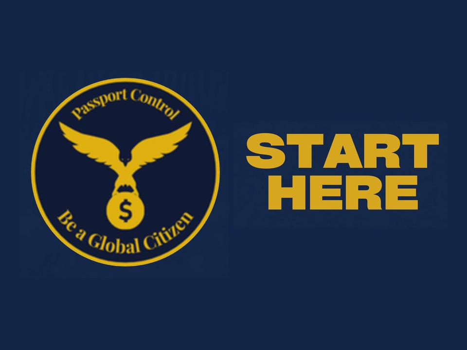 The Start Here sign: the Passport Control eagle